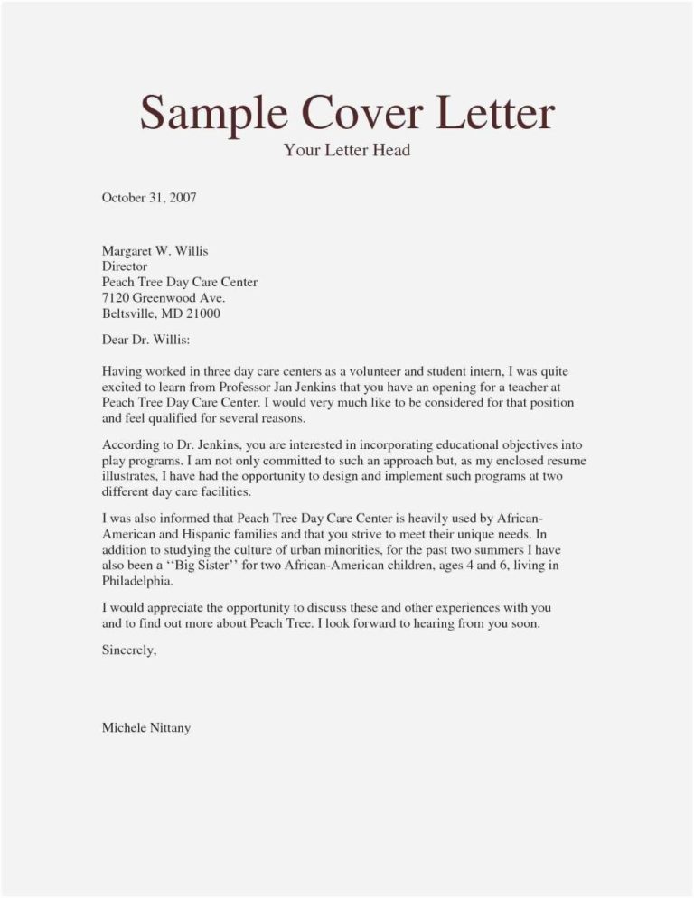 Daycare Cover Letter Sample