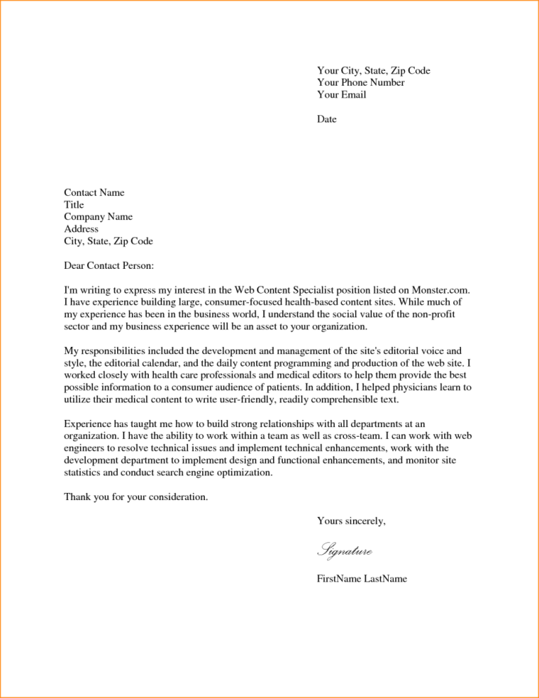 Professional Job Application Letter Examples