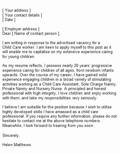 Childcare Worker Cover Letter Sample