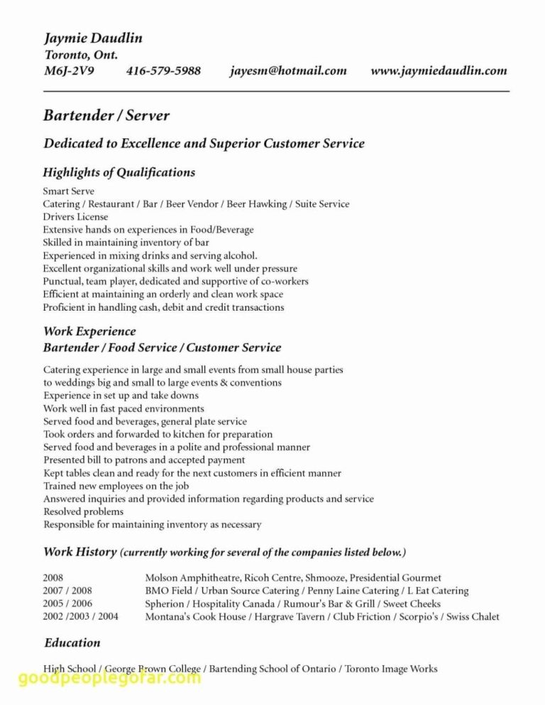 Bartender Server Cover Letter Sample