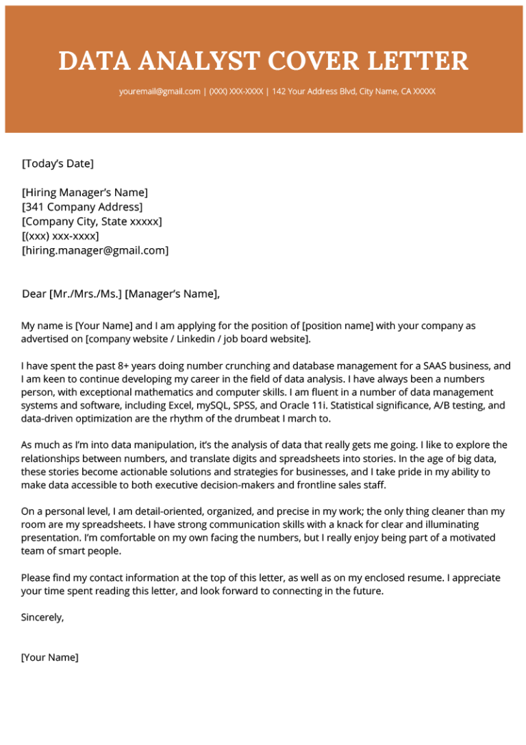 Data Science Cover Letter Template