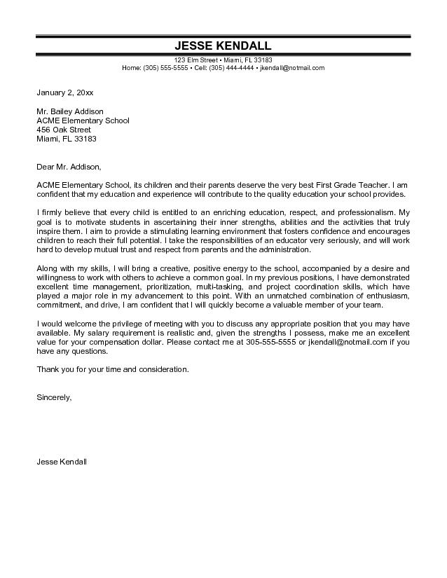 Example Of An Application Letter For A Teaching Job