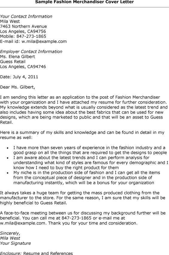 Fashion Stylist Cover Letter Sample
