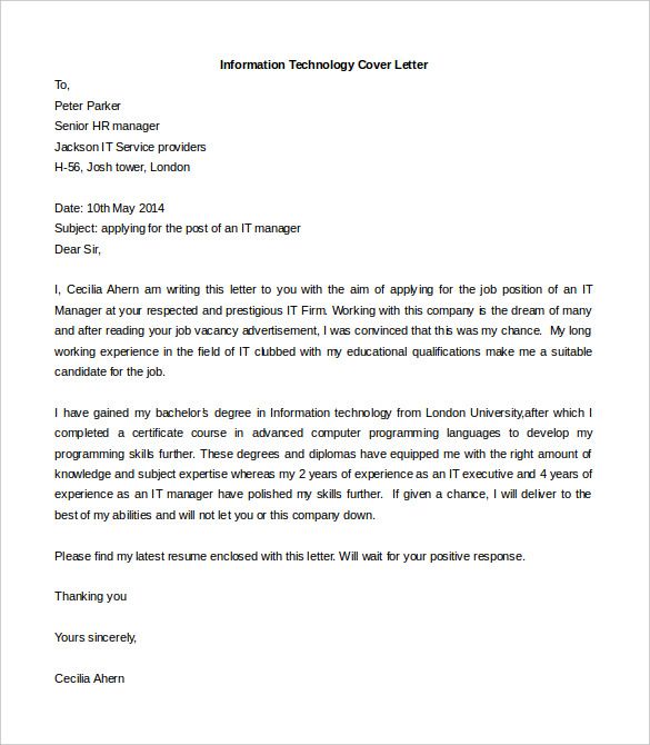 Job Application Letter Word Template