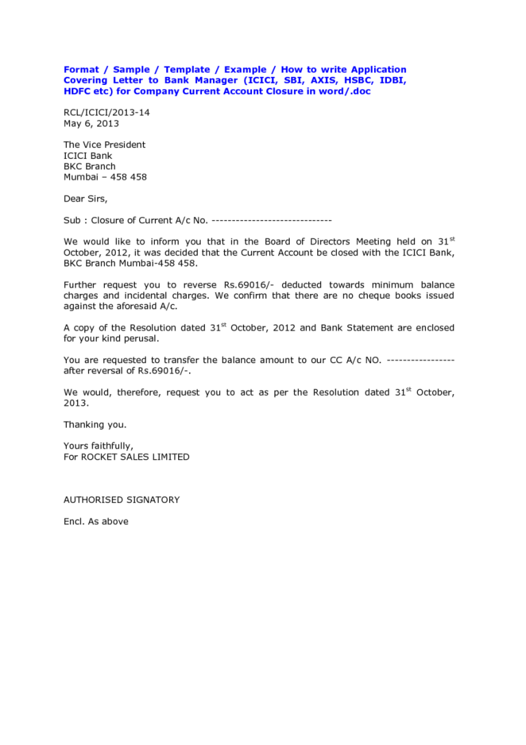 Axis Bank Covering Letter