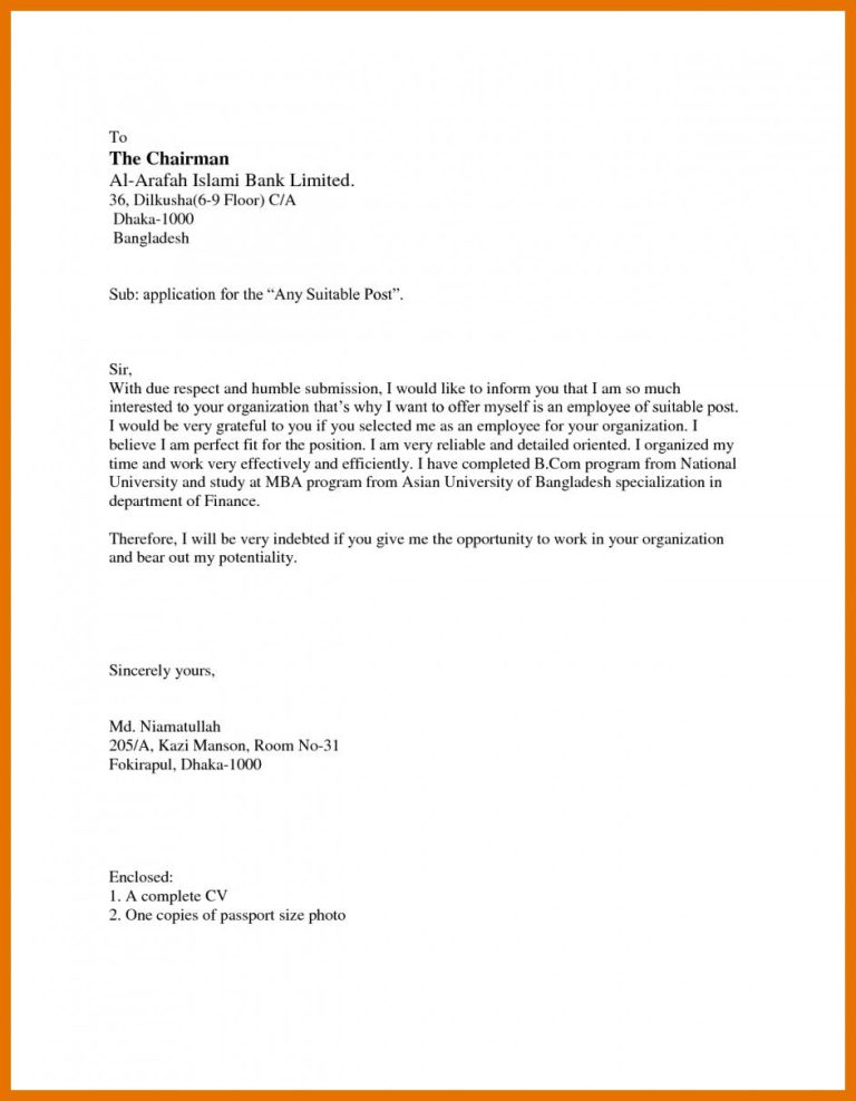 Cover Letter Sample For Bank Job Application In Word Format