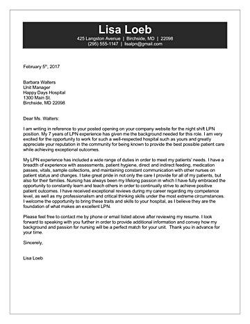 Lpn Resume Cover Letter Examples