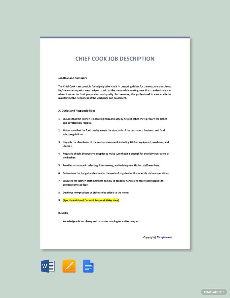 Job Application Letter For Chief Chef