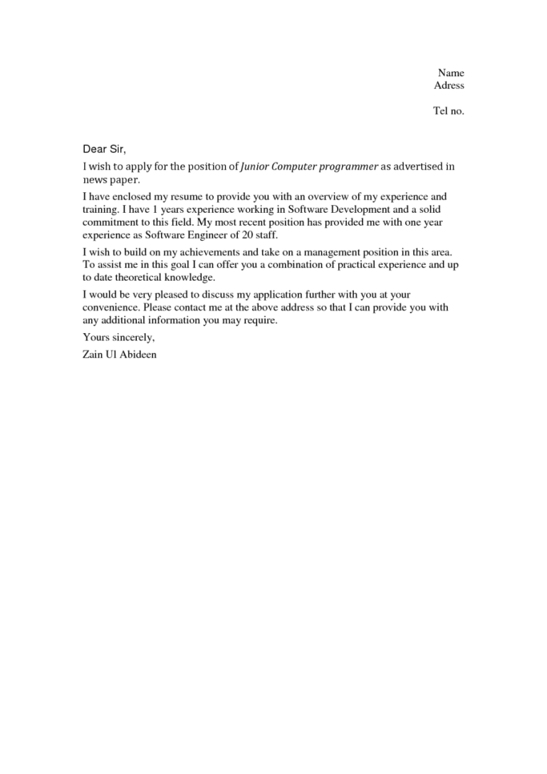 Cover Letter Examples For Students With No Work Experience