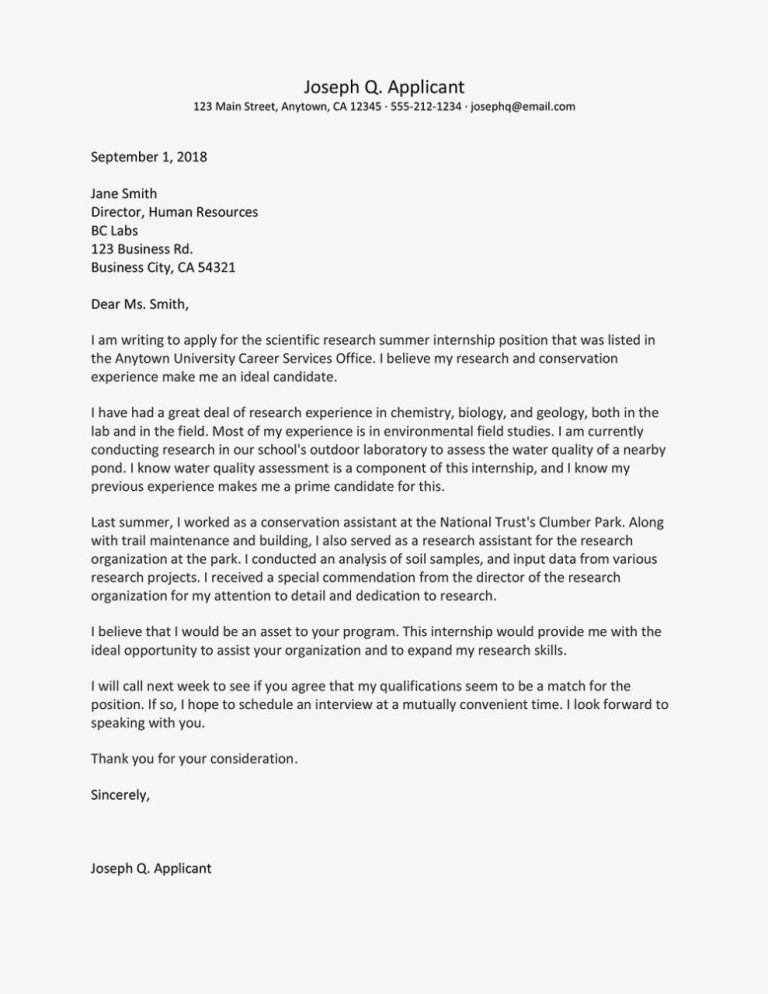 Cover Letter Example For Internship Medical