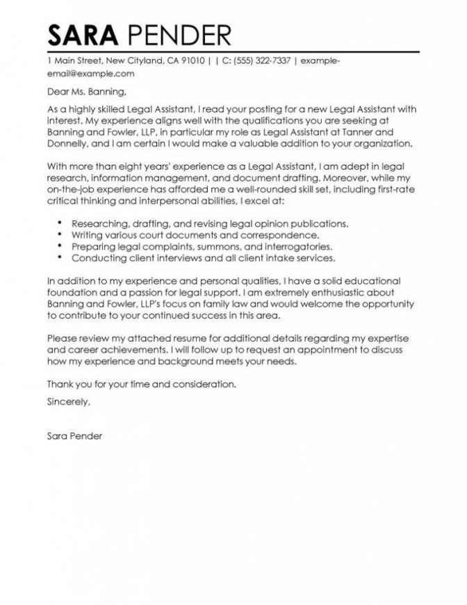 Good Cover Letter Examples For Legal Assistant