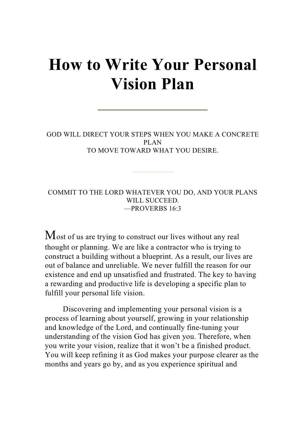 How to Write Your Personal Vision Plan GOD WILL DIRECT YOUR S… Vision