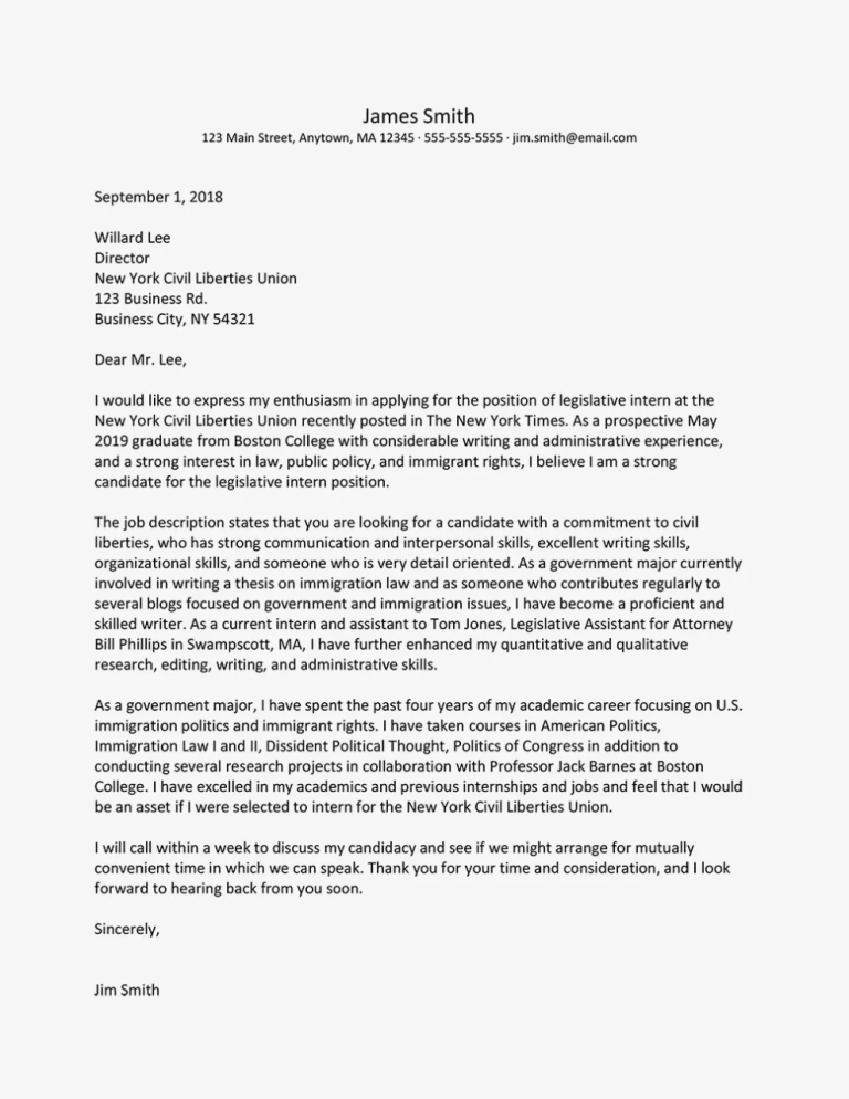 Cover Letter Example For Internship Pdf