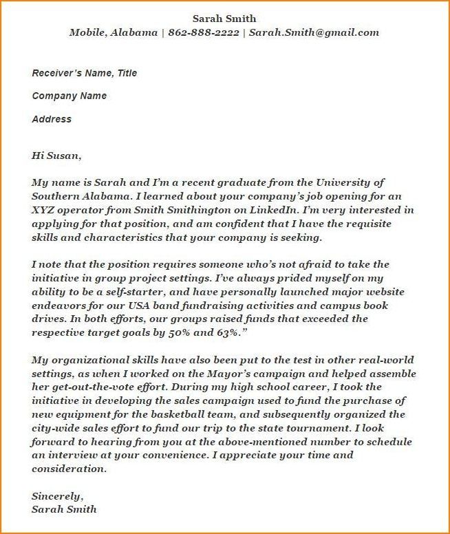 Cover Letter Examples For College Students With Little Experience