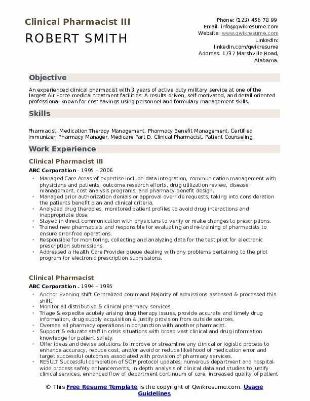 Clinical Pharmacist Cover Letter Examples