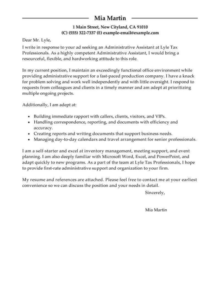 Cover Letter Examples 2020 Administrative Assistant