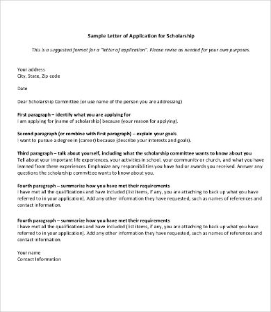 Sample Application Letter For College Scholarship