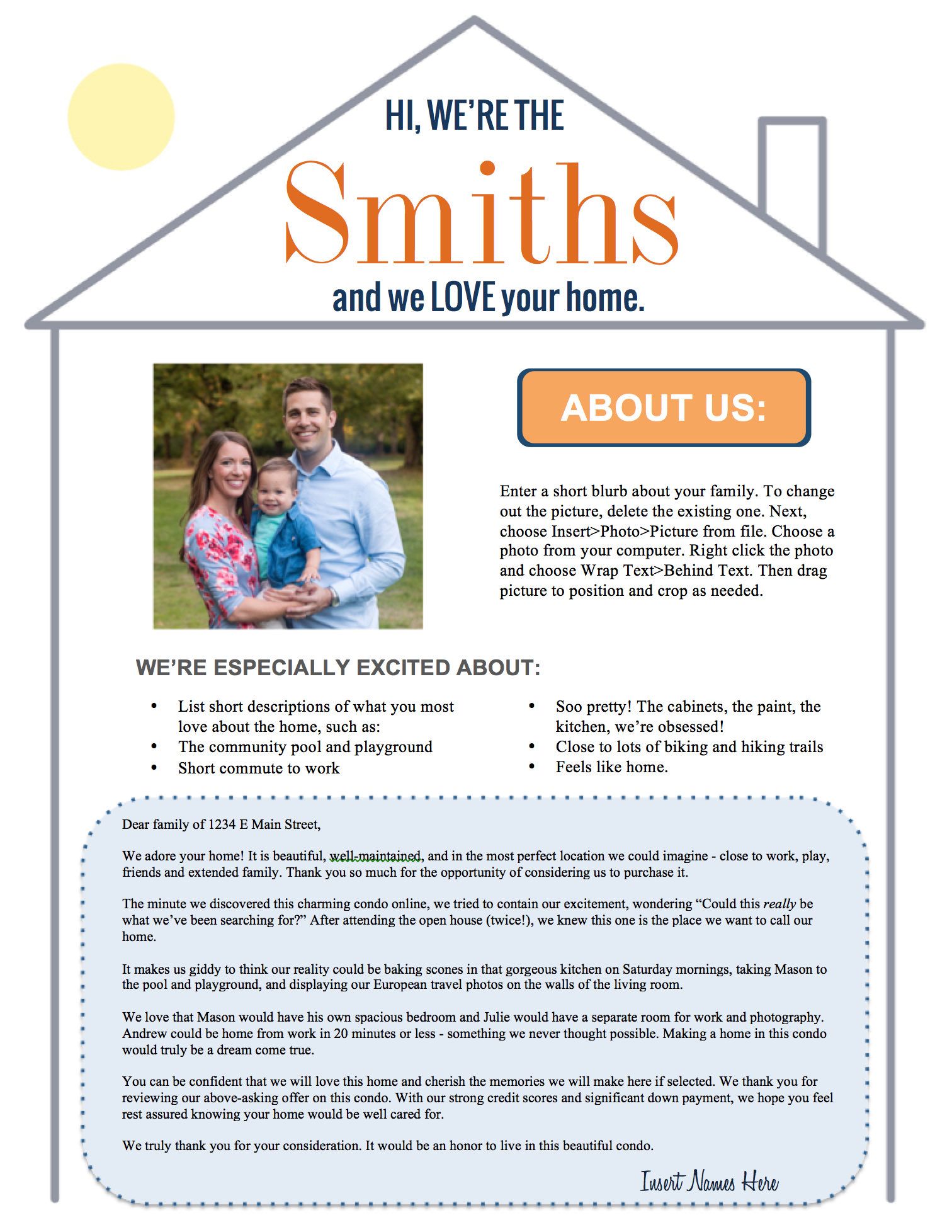 EDITABLE Home offer letter Customizable cover letter for house buying