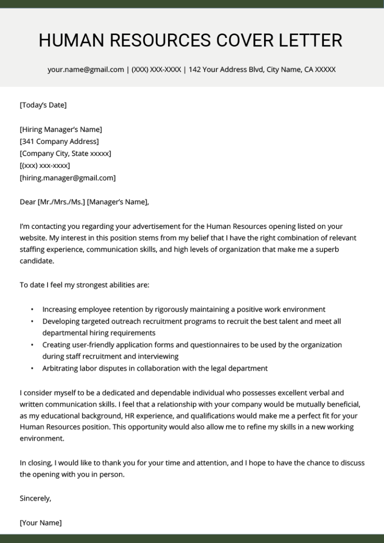 Cover Letter For Hr Position With Little Experience