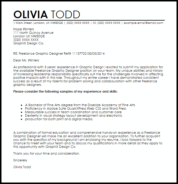 Graphic Artist Cover Letter Sample