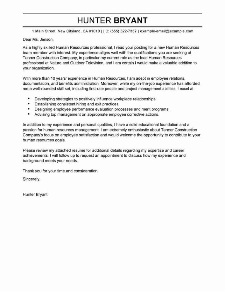 Human Resources Cover Letter Sample