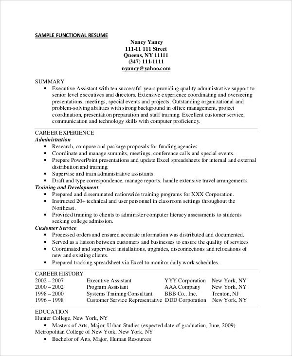 Functional Resume Sample