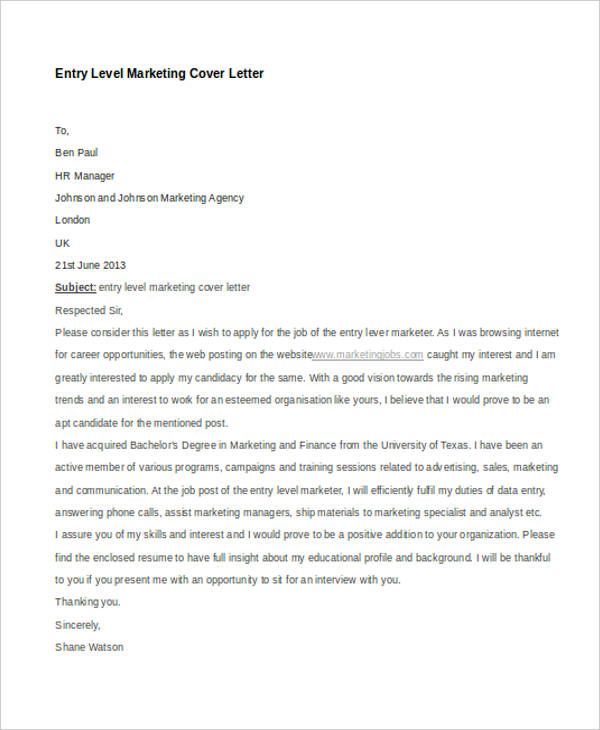 Marketing Cover Letter Template