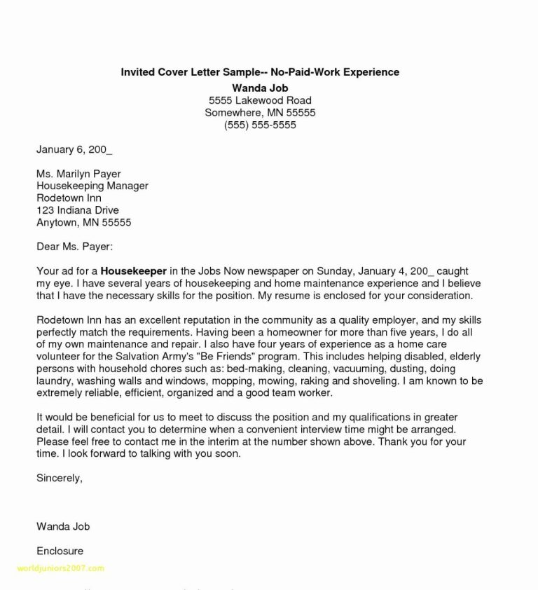 Cover Letter Sample No Experience