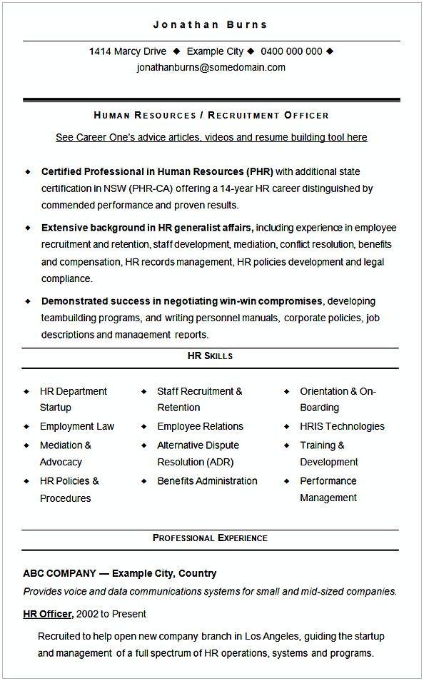 Hr Cv Sample