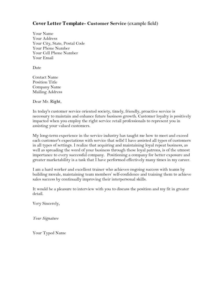 Customer Service Application Letter