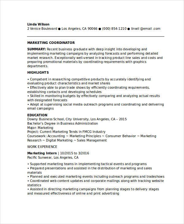 Sales Coordinator Resume