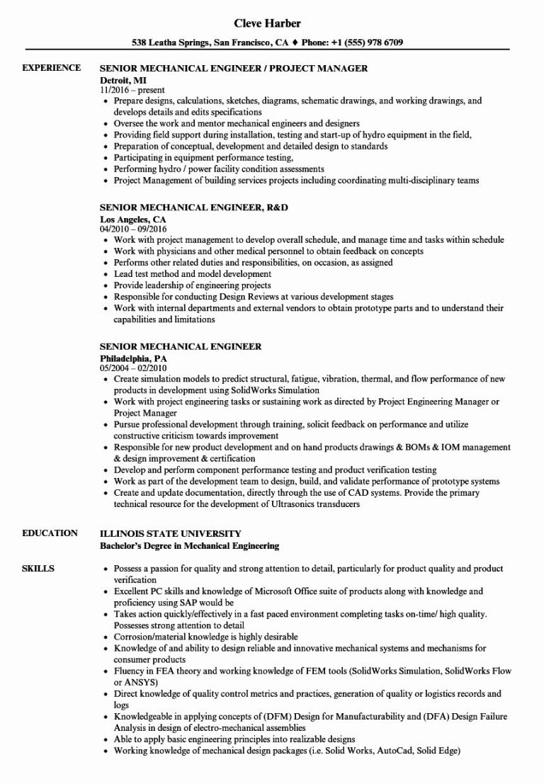 Mechanical Engineer Resume