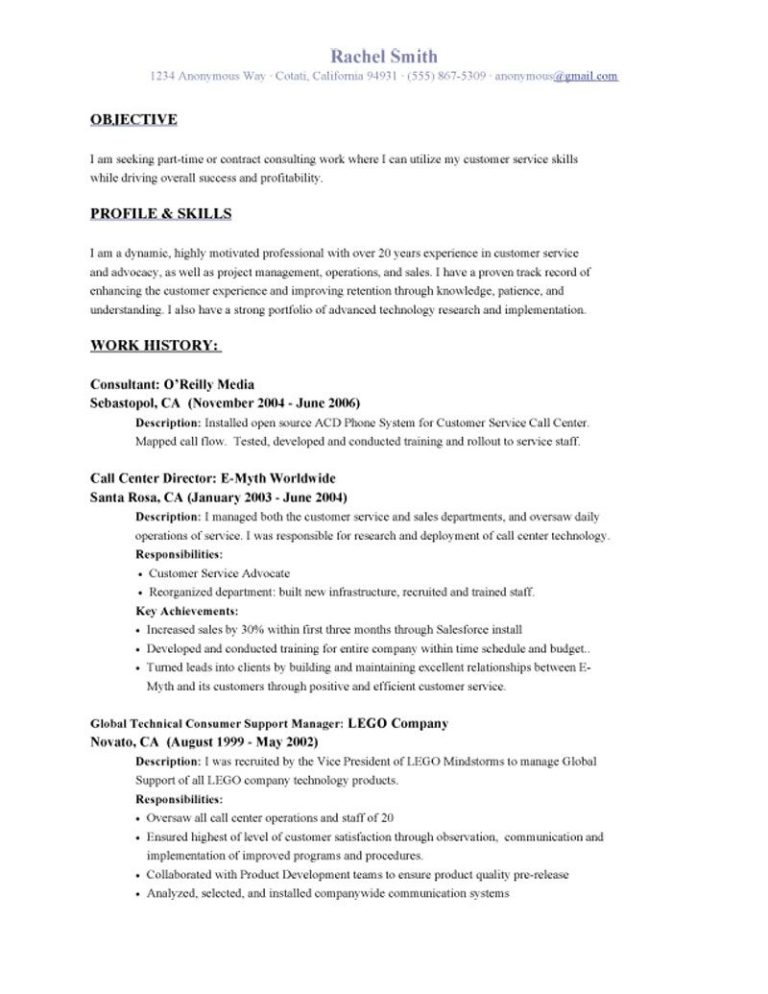 Call Center Resume Examples