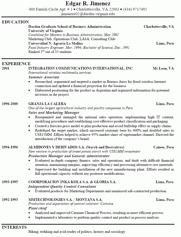 Good Resume Examples