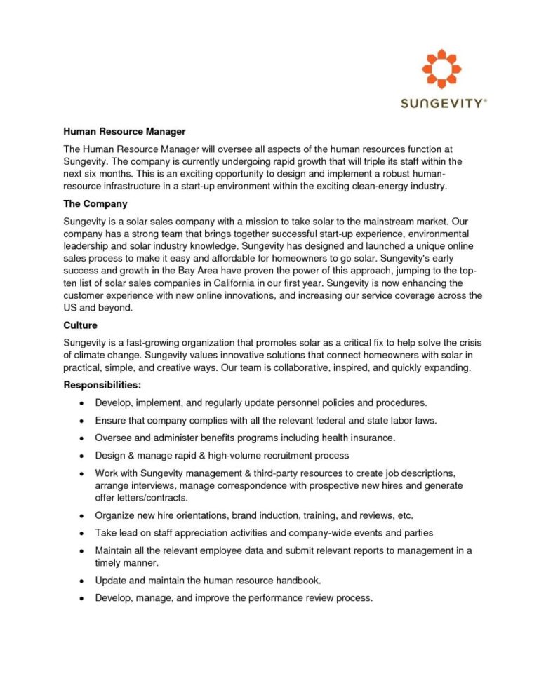 Sample Cover Letter For Hr Position