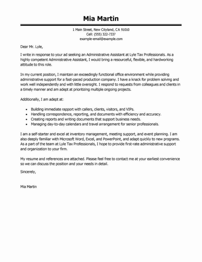 Sample Cover Letter For Administrative Assistant Position