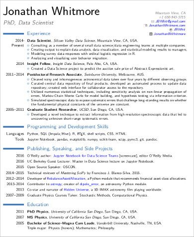 Data Science Resume Sample