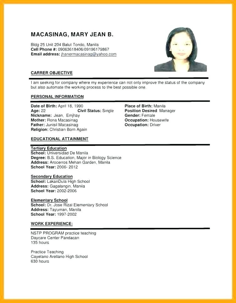 Example Of Resume To Apply Job