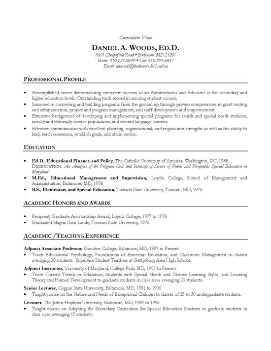 Academic Cv Examples