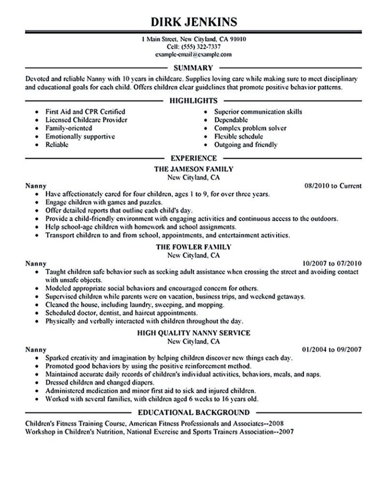 Nanny Resume Examples