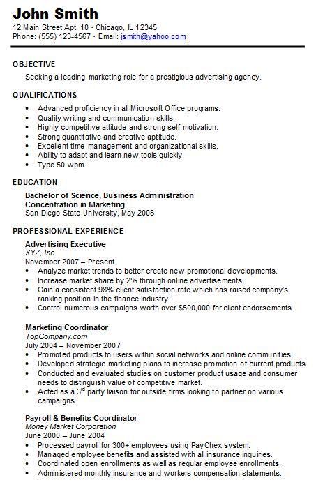 Chronological Resume Sample