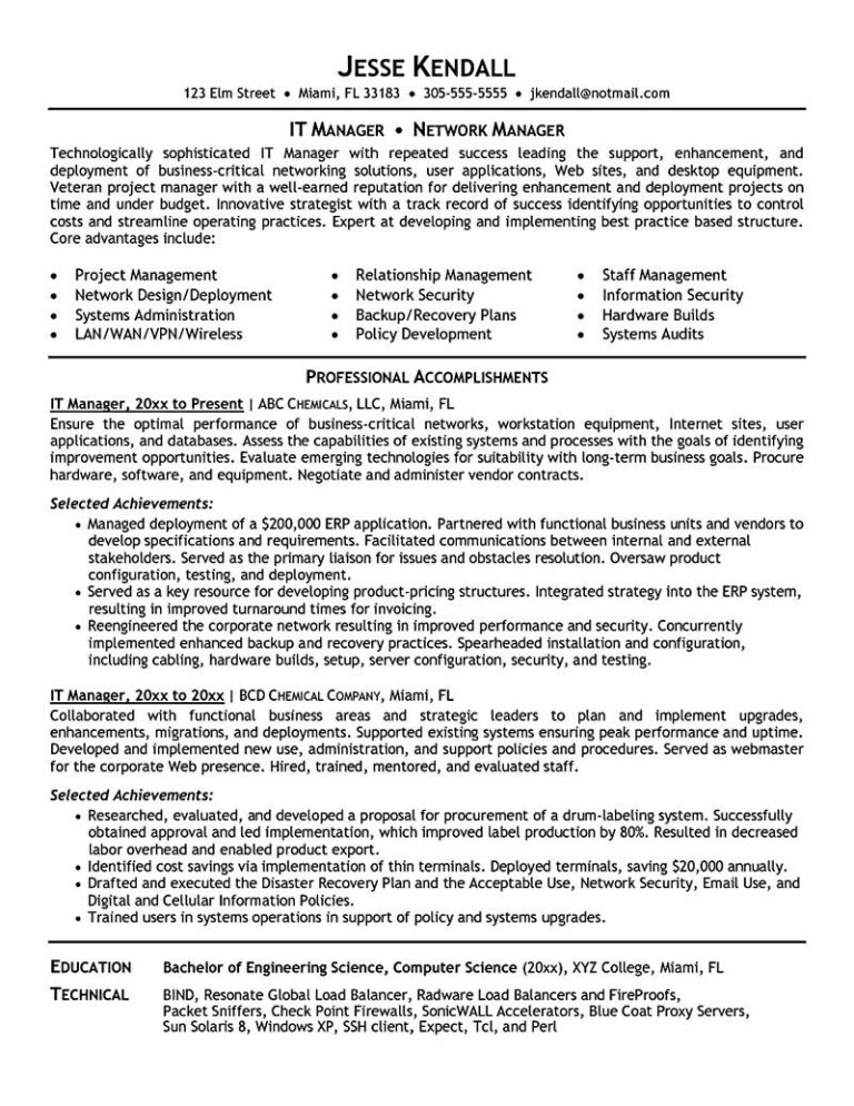 It Project Manager Resume