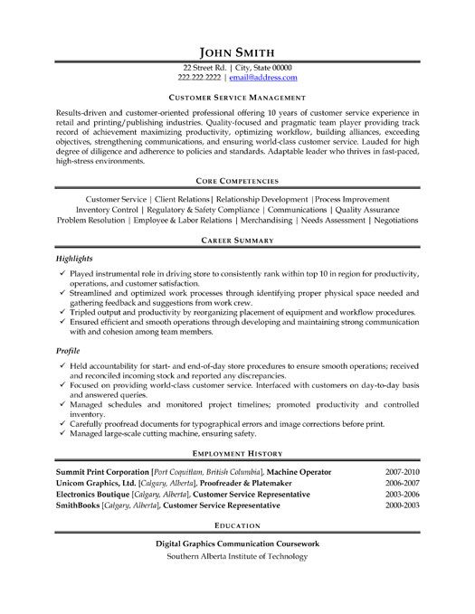 Customer Service Cv Sample