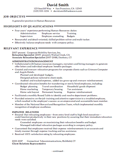 Hr Resume Sample