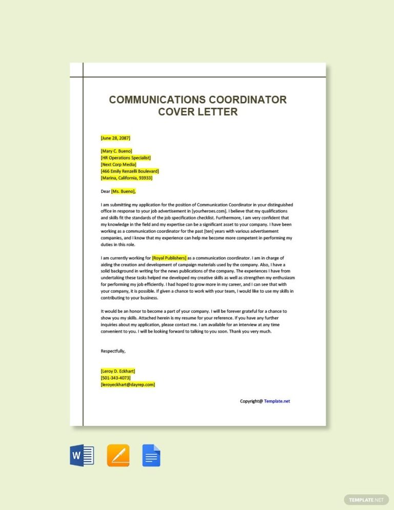 Coordinator Cover Letter