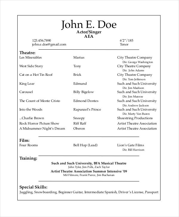 Acting Resume Example