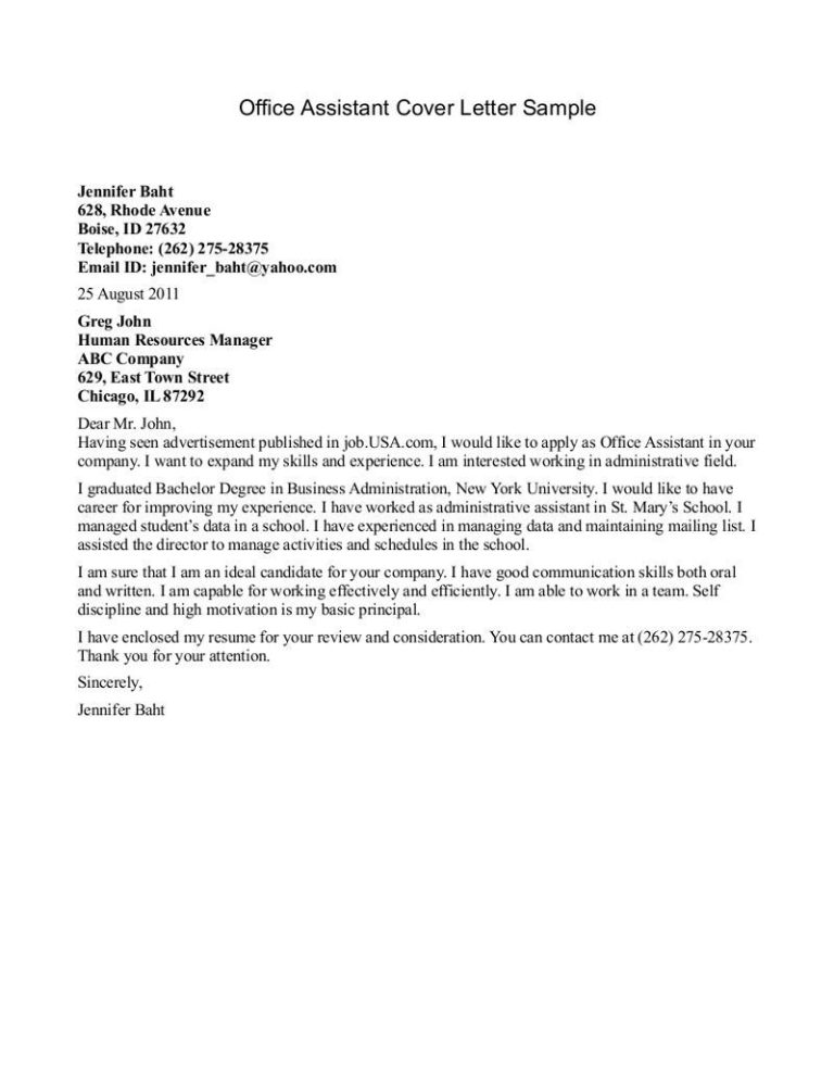 Sample Application Letter For Administrative Assistant