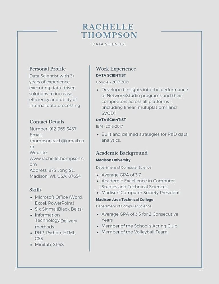 Data Scientist Resume Sample