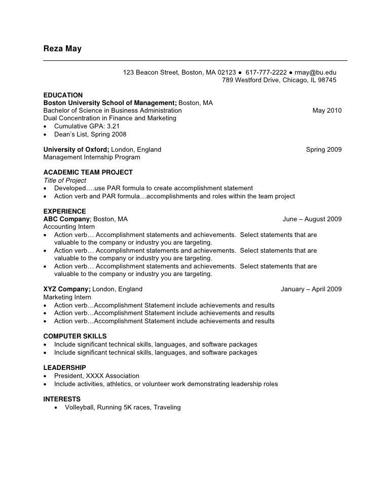 Cv Template For Internship