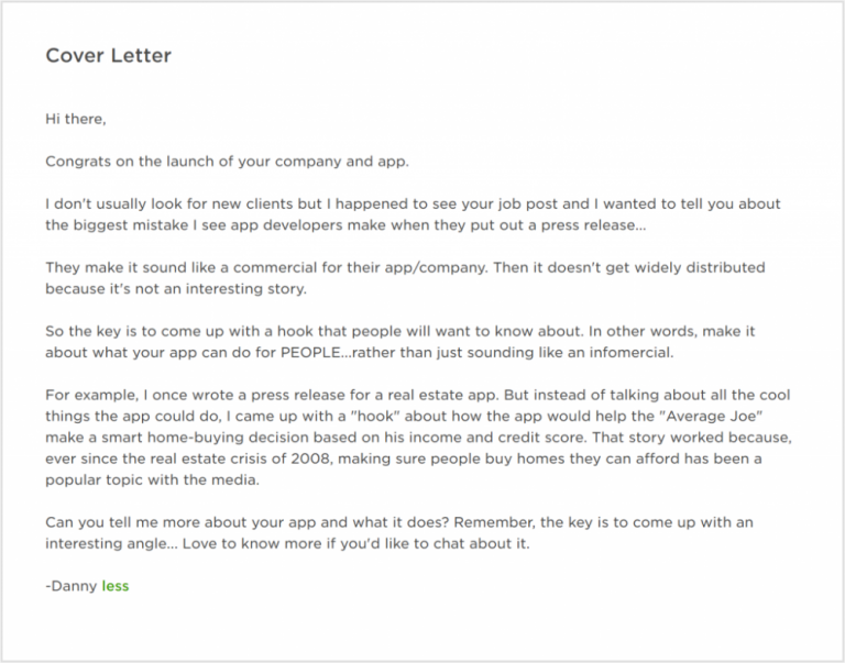 Cover Letter In Upwork